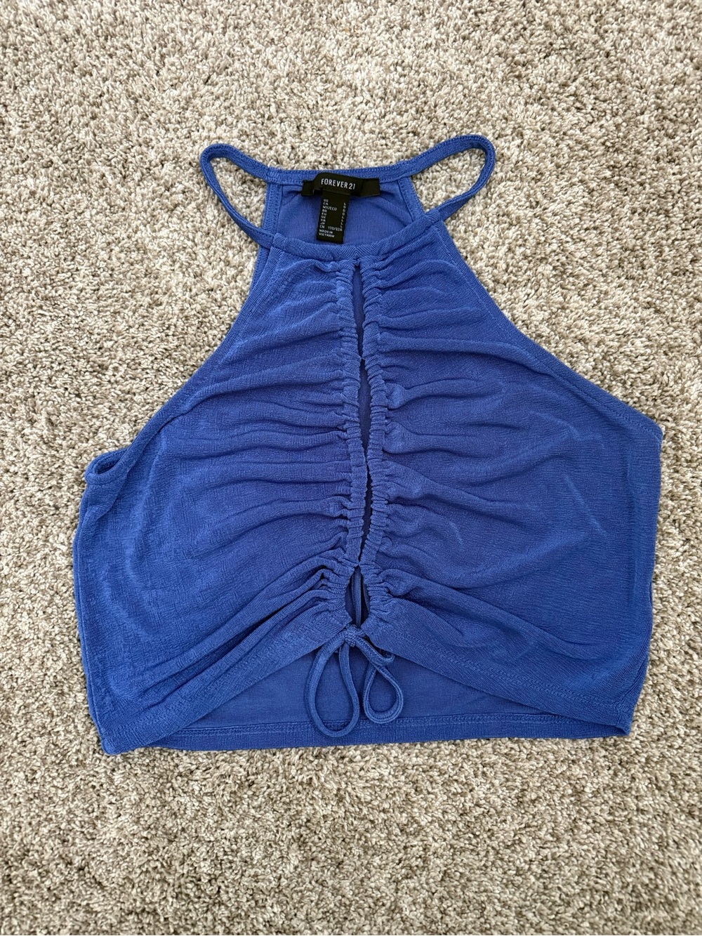 Forever 21 Cobalt Blue Ruched Halter Crop Top